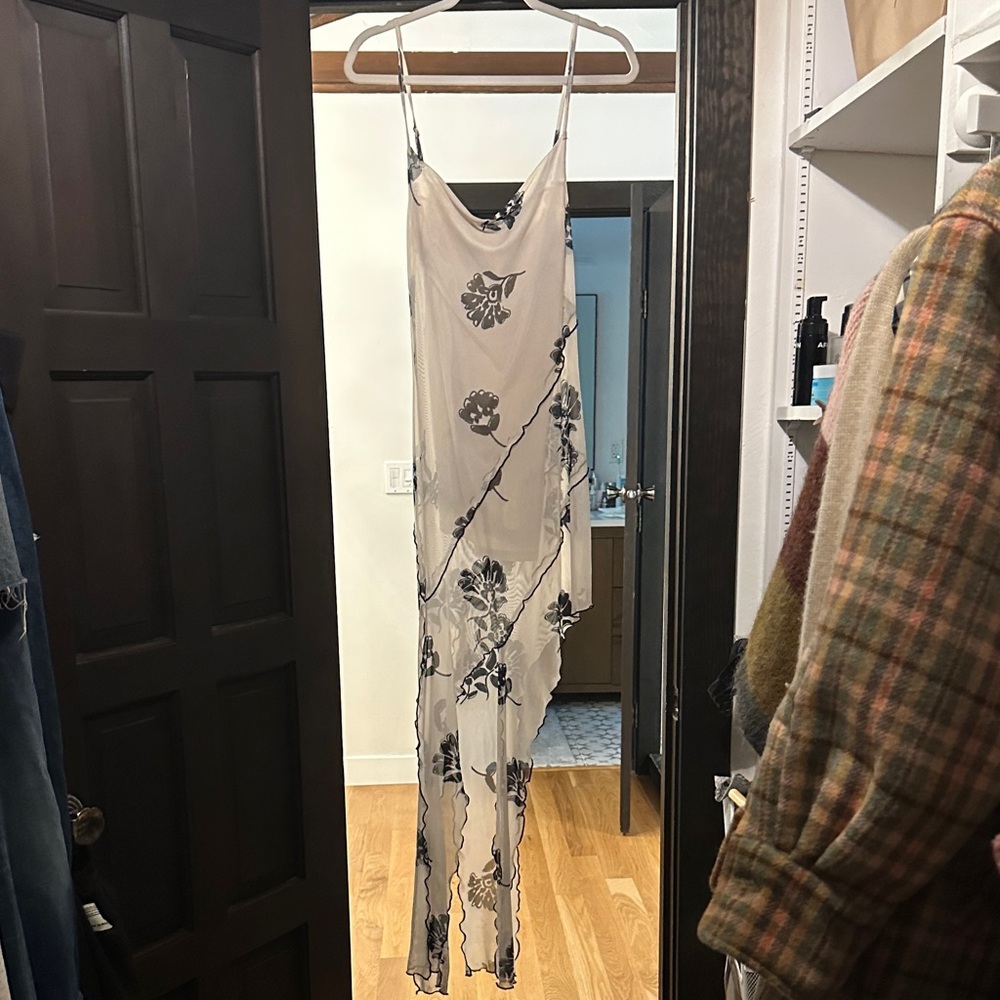 12th Tribe Cream Slip Dress with Black Floral Print